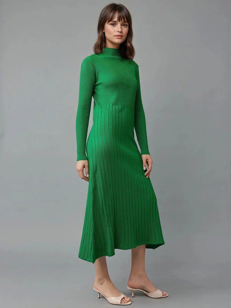 MY FASHION Green MY FASHION Ribbed Half Turtleneck Bodycon Knit Dress for Women | Best Price UAE
